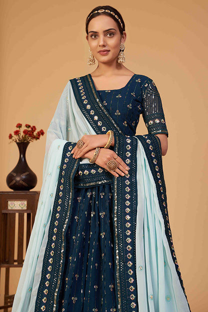 Teal Colour Georgette Designer Lehenga Choli VSLC1240093