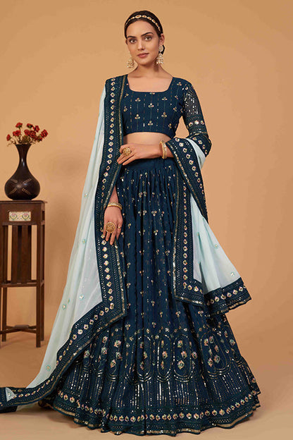 Teal Colour Georgette Designer Lehenga Choli