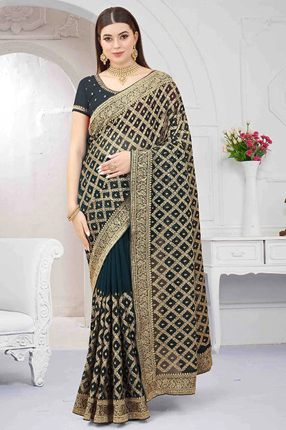 Teal Colour Georgette Designer Saree