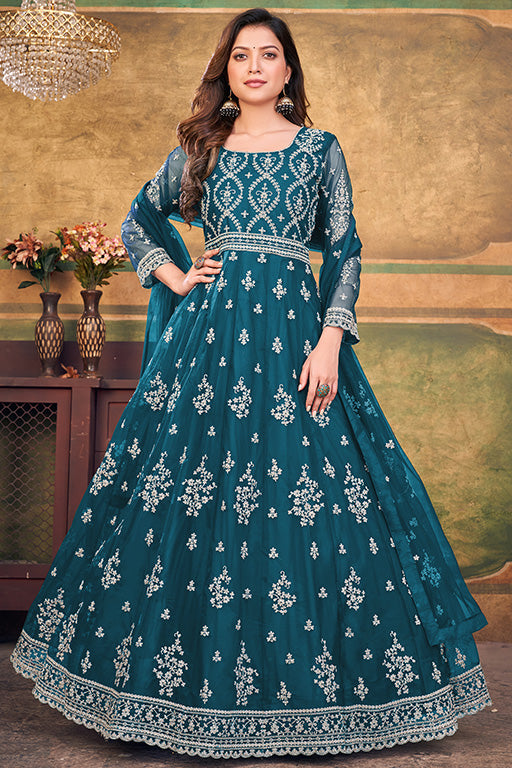 Teal Colour Net Anarkali Suit