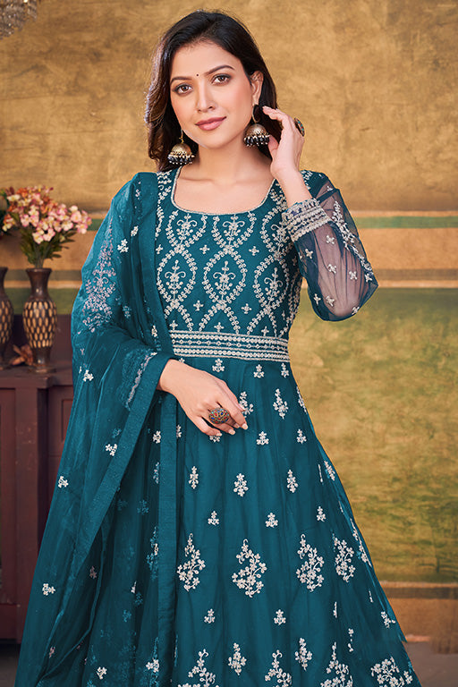 Teal Colour Net Anarkali Suit