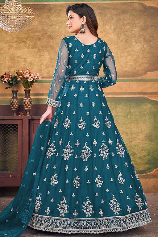 Teal Colour Net Anarkali Suit