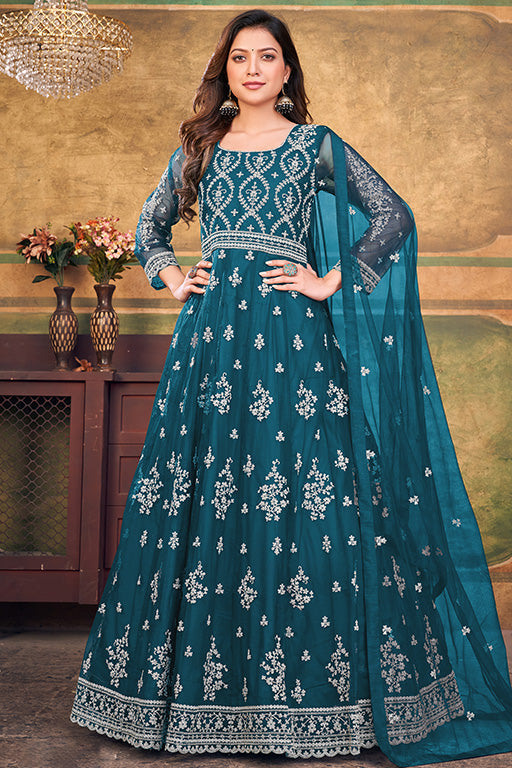 Teal Colour Net Anarkali Suit