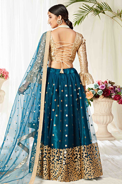 Teal Colour Net Designer Lehenga Choli