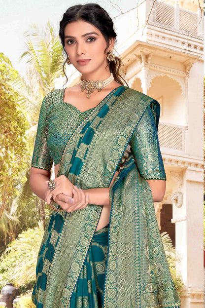 Teal Colour Soft Silk Designer Saree