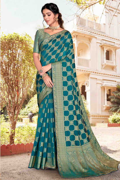 Teal Colour Soft Silk Designer Saree