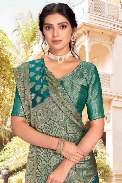 Teal Colour Soft Silk Designer Saree