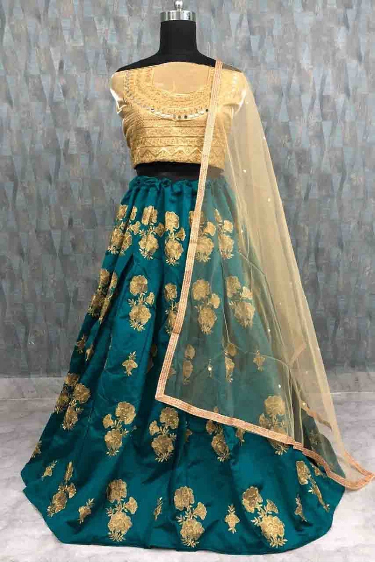 Teal Colour Taffeta Silk Lehenga Choli