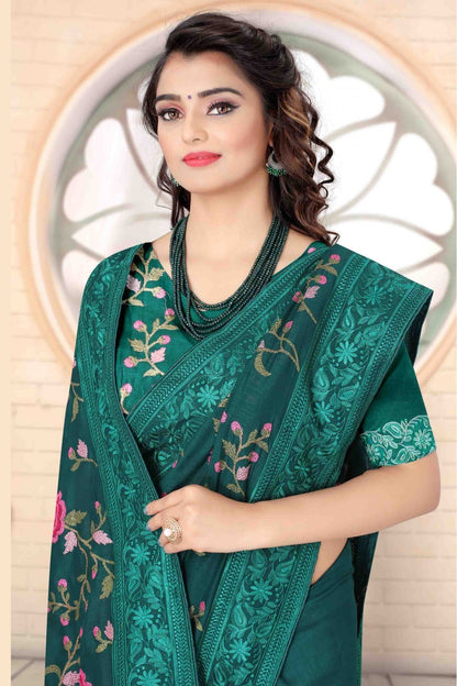 Teal Colour Vichitra Silk Designer Saree