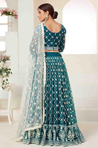 Teal Green Colour Net Designer Lehenga Choli