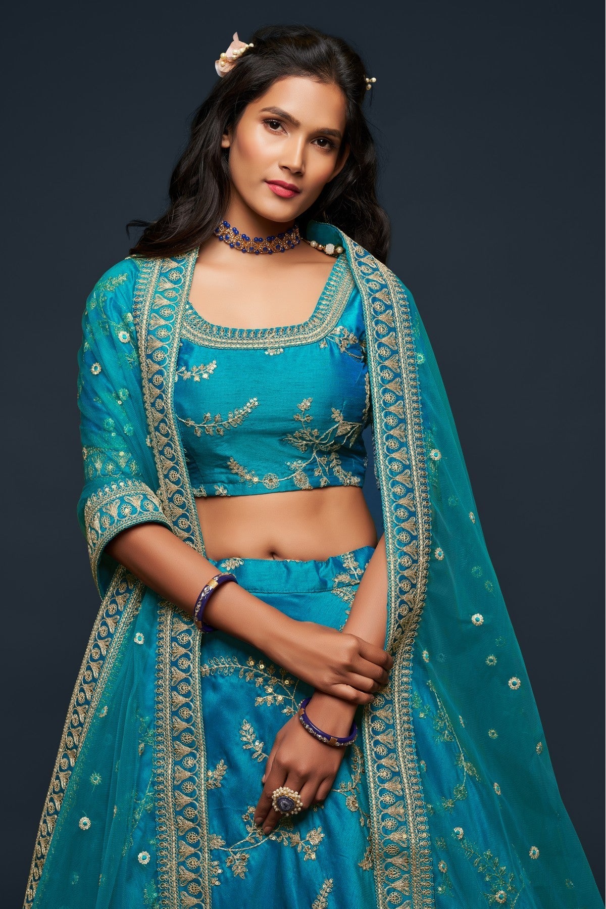 Teal and Blue Colour Art Silk Lehenga Choli