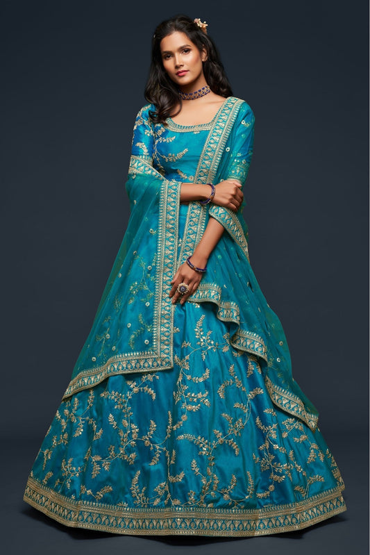 Teal and Blue Colour Art Silk Lehenga Choli