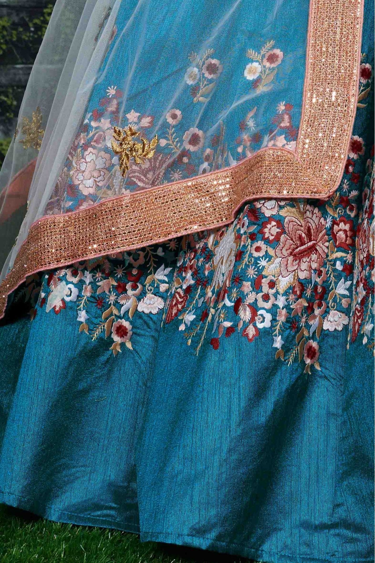 Teal and Blue Colour Banglori Silk Lehenga Choli