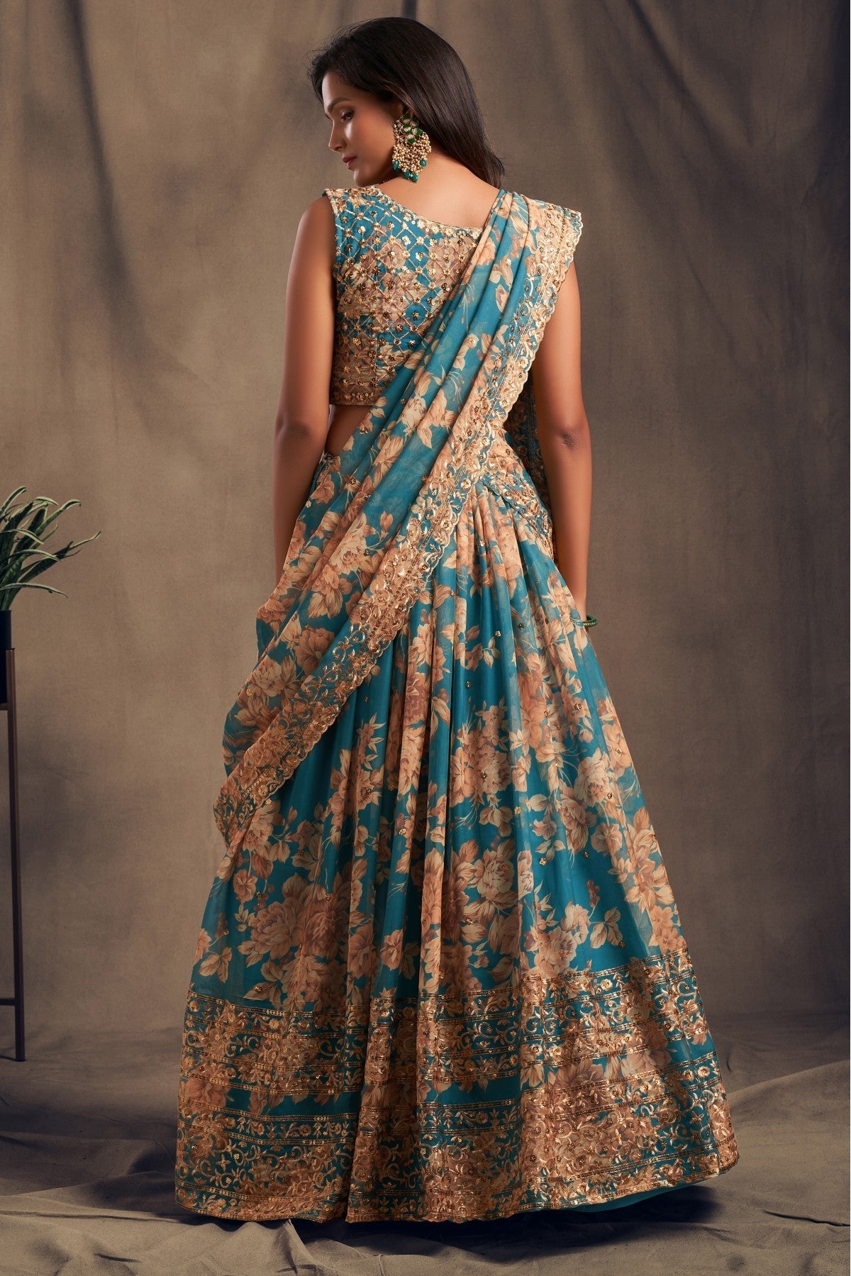 Teal and Blue Colour Organza Lehenga Choli