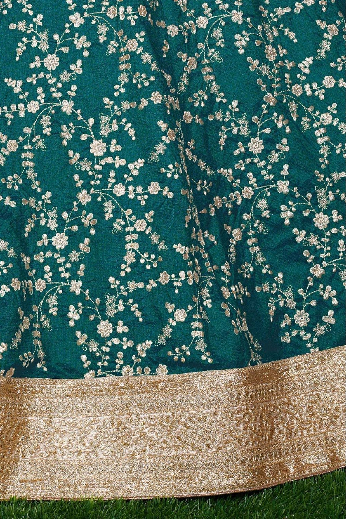 Teal and Green Colour Mulberry Silk Lehenga Choli