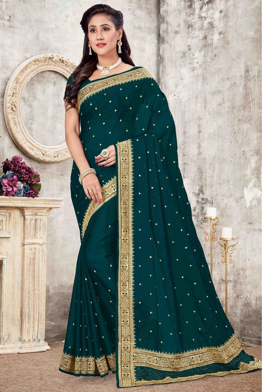 Teal and Green Colour Rangoli Silk Designer Saree