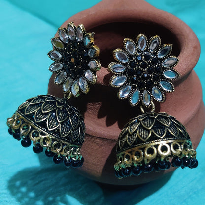 Vastradi Alloy Golden Traditional Jhumka in Black Colour