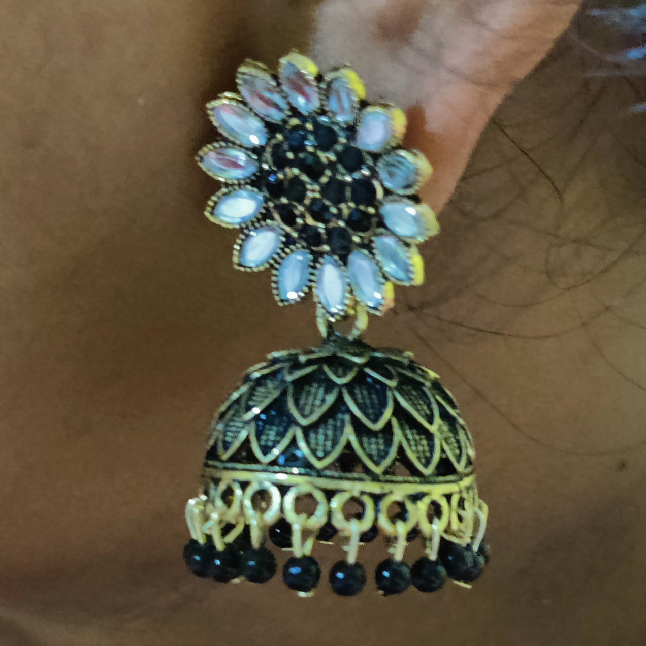 Vastradi Alloy Golden Traditional Jhumka in Black Colour