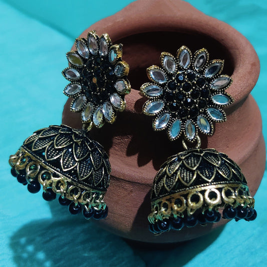 Vastradi Alloy Golden Traditional Jhumka in Black Colour