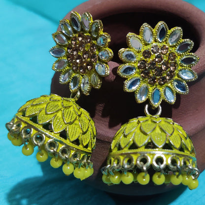 Vastradi Alloy Golden Traditional Jhumka in Yellow Colour