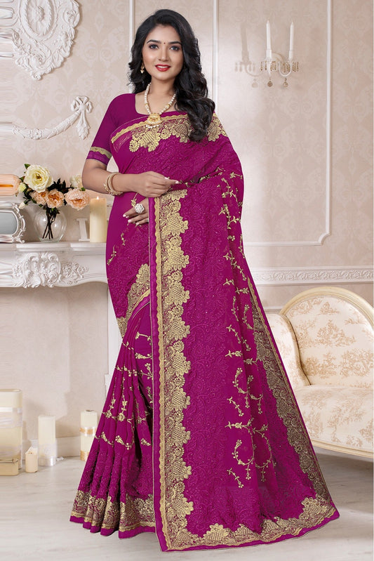 Violet Colour Georgette Designer Saree