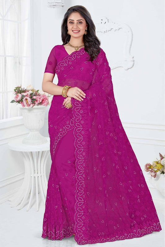 Violet Colour Net Designer Saree