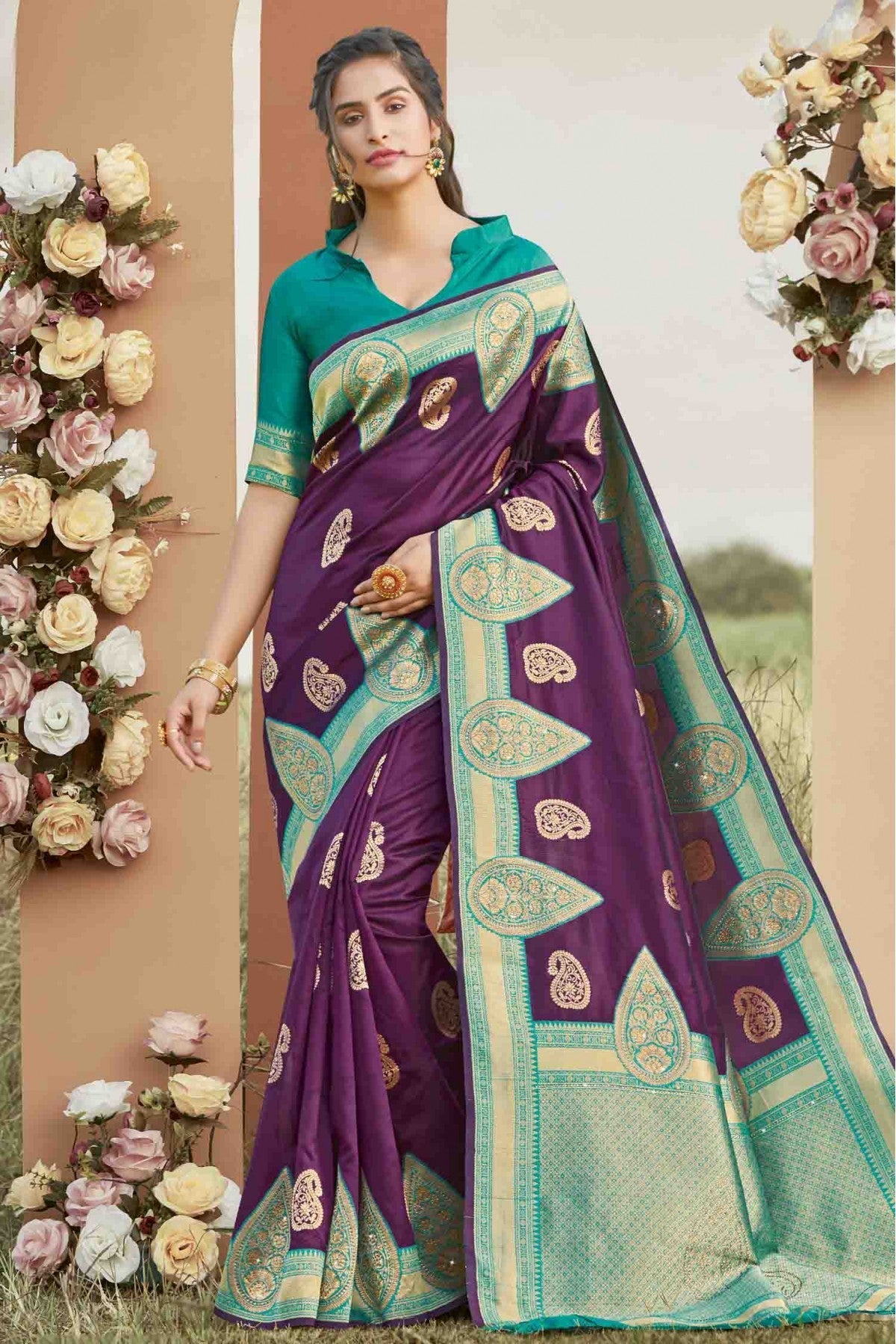 Violet Colour Silk Traditional Saree