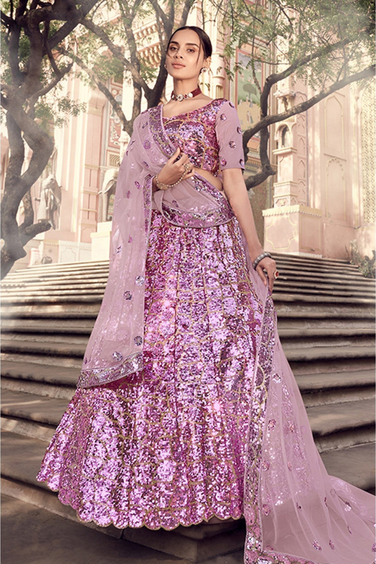 Violet Colour Soft Net Sequins Work Lehenga Choli