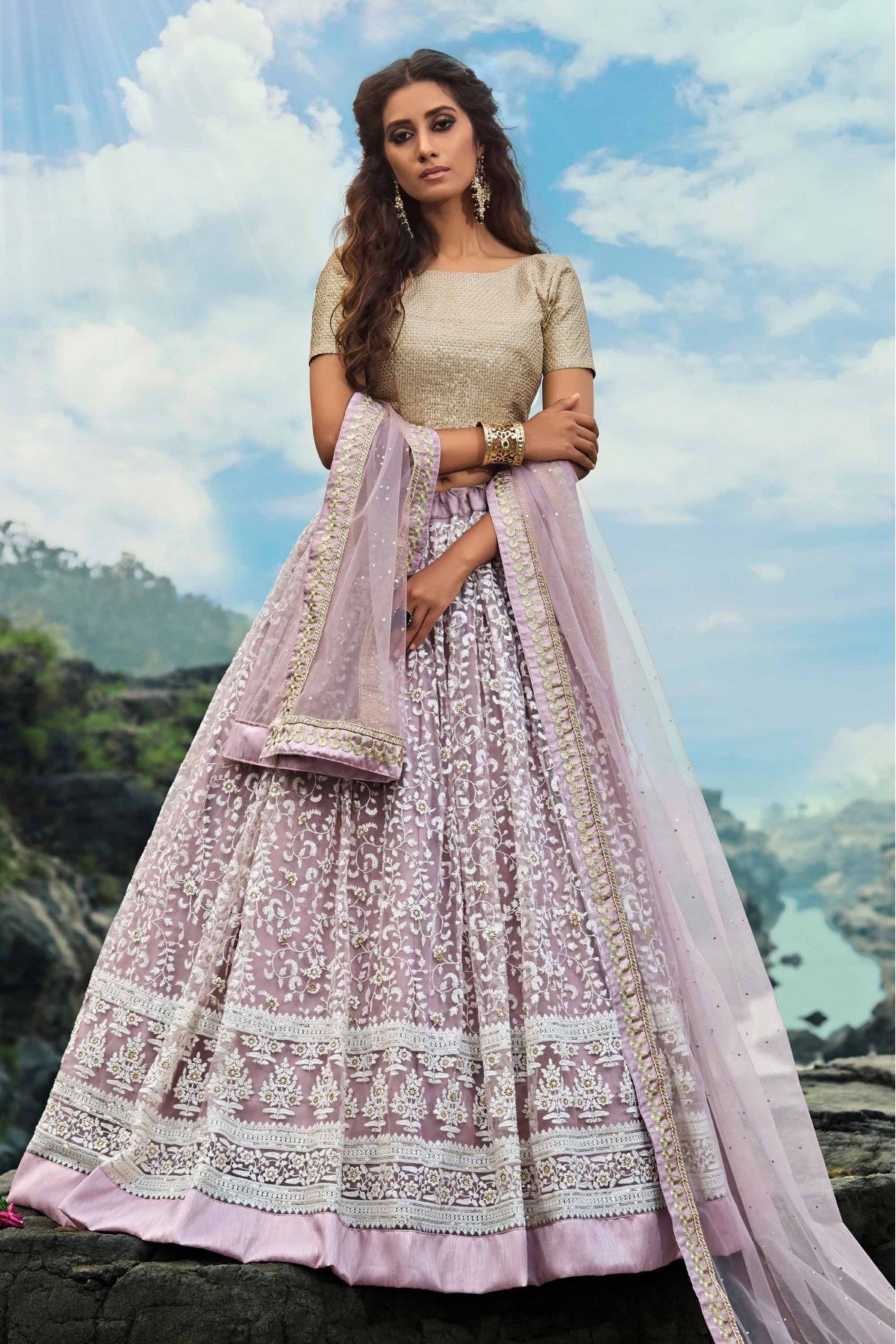 Violet Colour Soft Net Thread Work Lehenga Choli