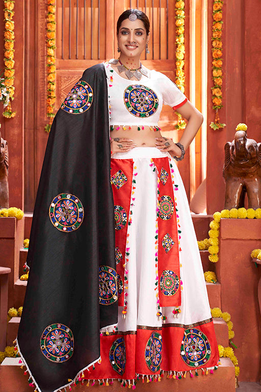 White Colour Art Silk Navratri Lehenga Choli