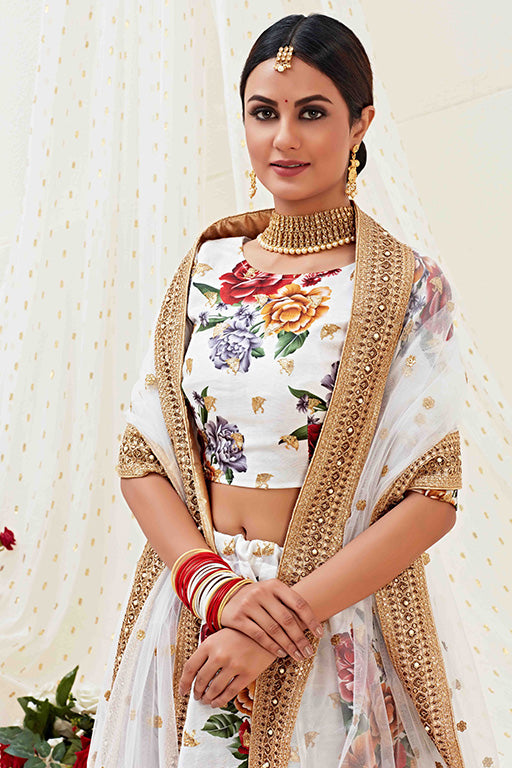 White Colour Banglori Satin Designer Lehenga Choli