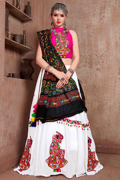 White Colour Cotton Navratri Lehenga Choli