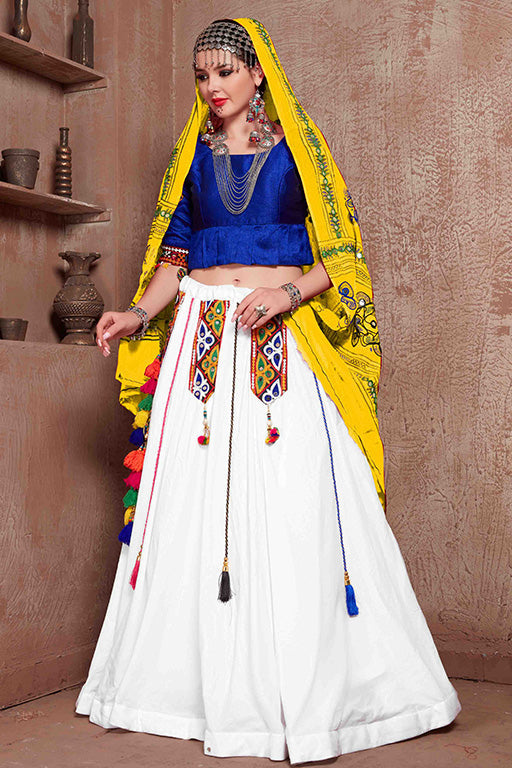 White Colour Cotton Navratri Lehenga Choli