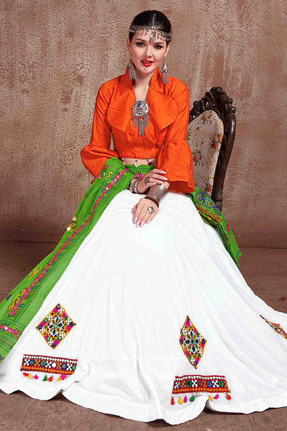 White Colour Cotton Navratri Lehenga Choli