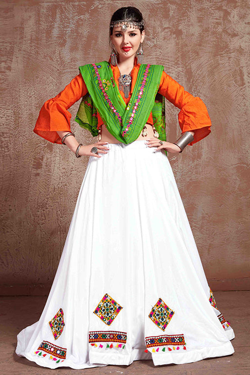 White Colour Cotton Navratri Lehenga Choli