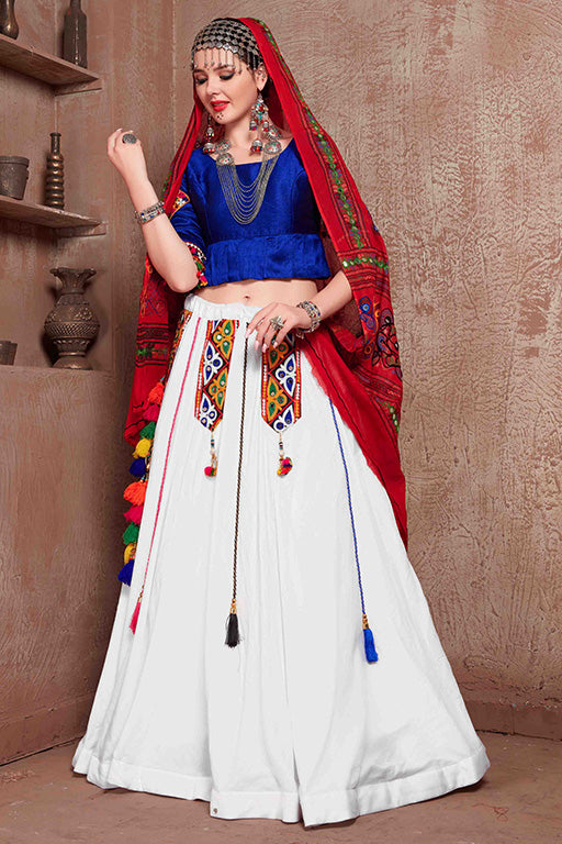 White Colour Cotton Navratri Lehenga Choli