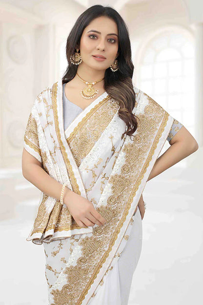 White Colour Georgette Designer Saree