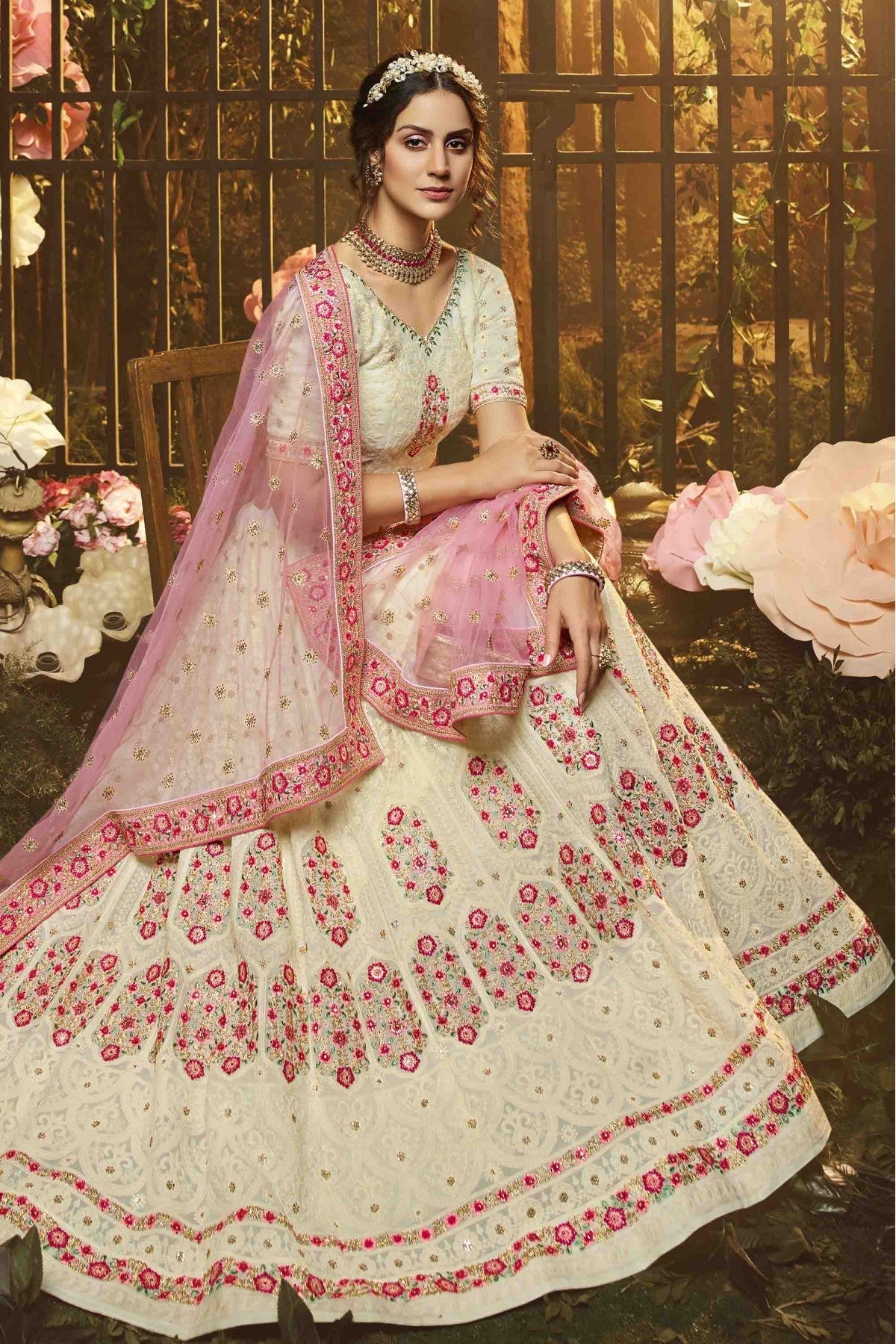 White Colour Georgette Embroidery Lehenga Choli