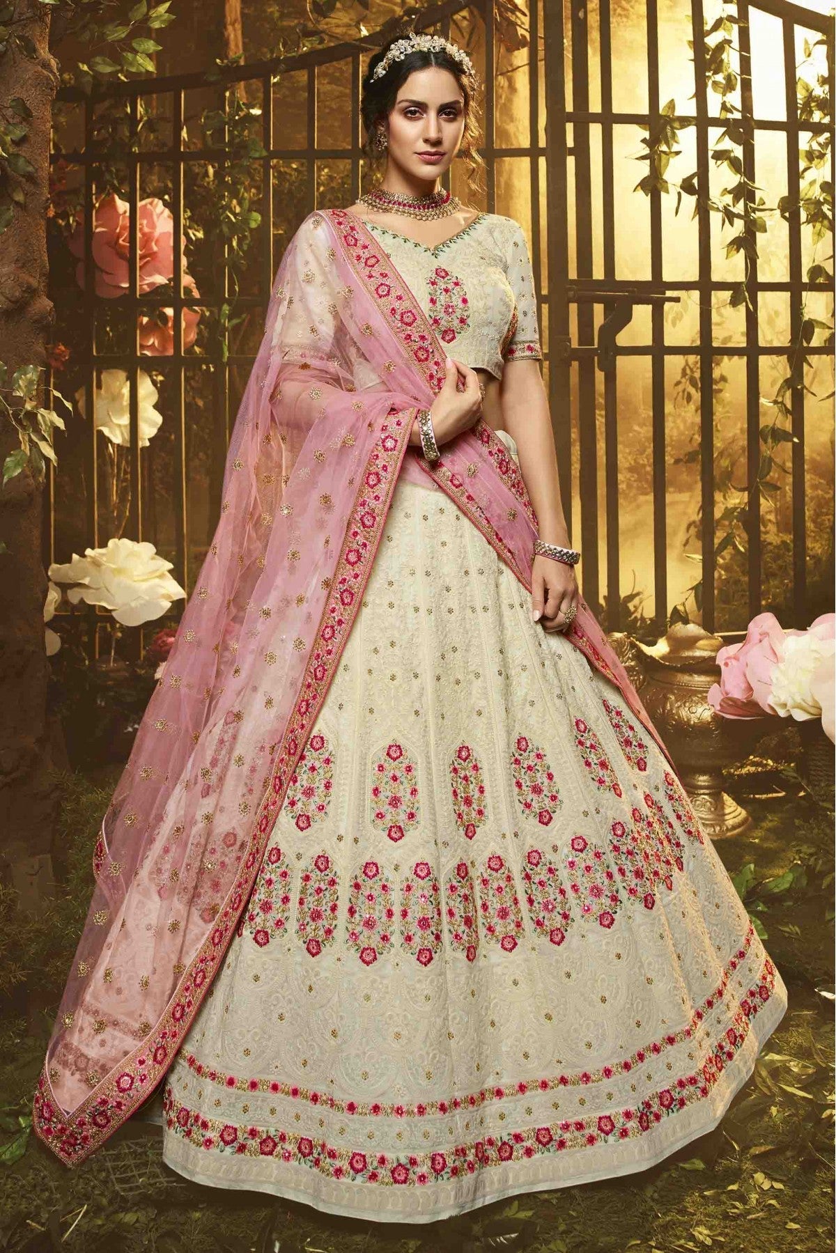 White Colour Georgette Embroidery Lehenga Choli