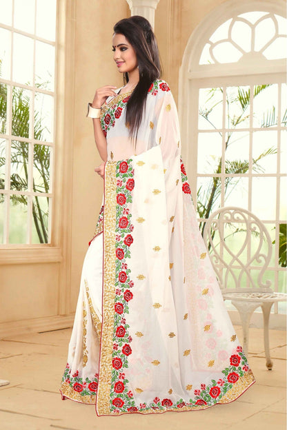 White Colour Georgette Party Wear Saree