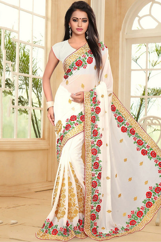 White Colour Georgette Party Wear Saree