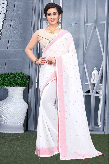 White Colour Georgette Party Wear Saree