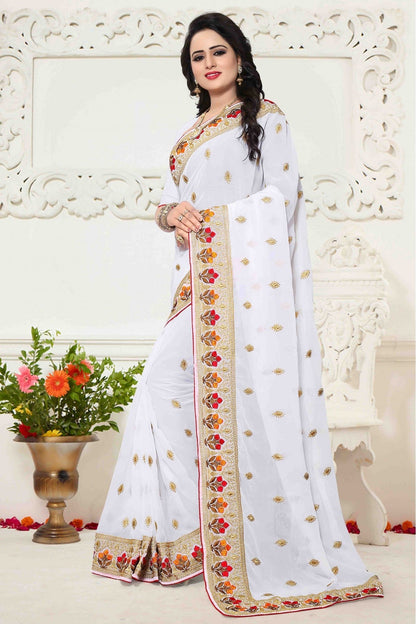 White Colour Georgette Saree