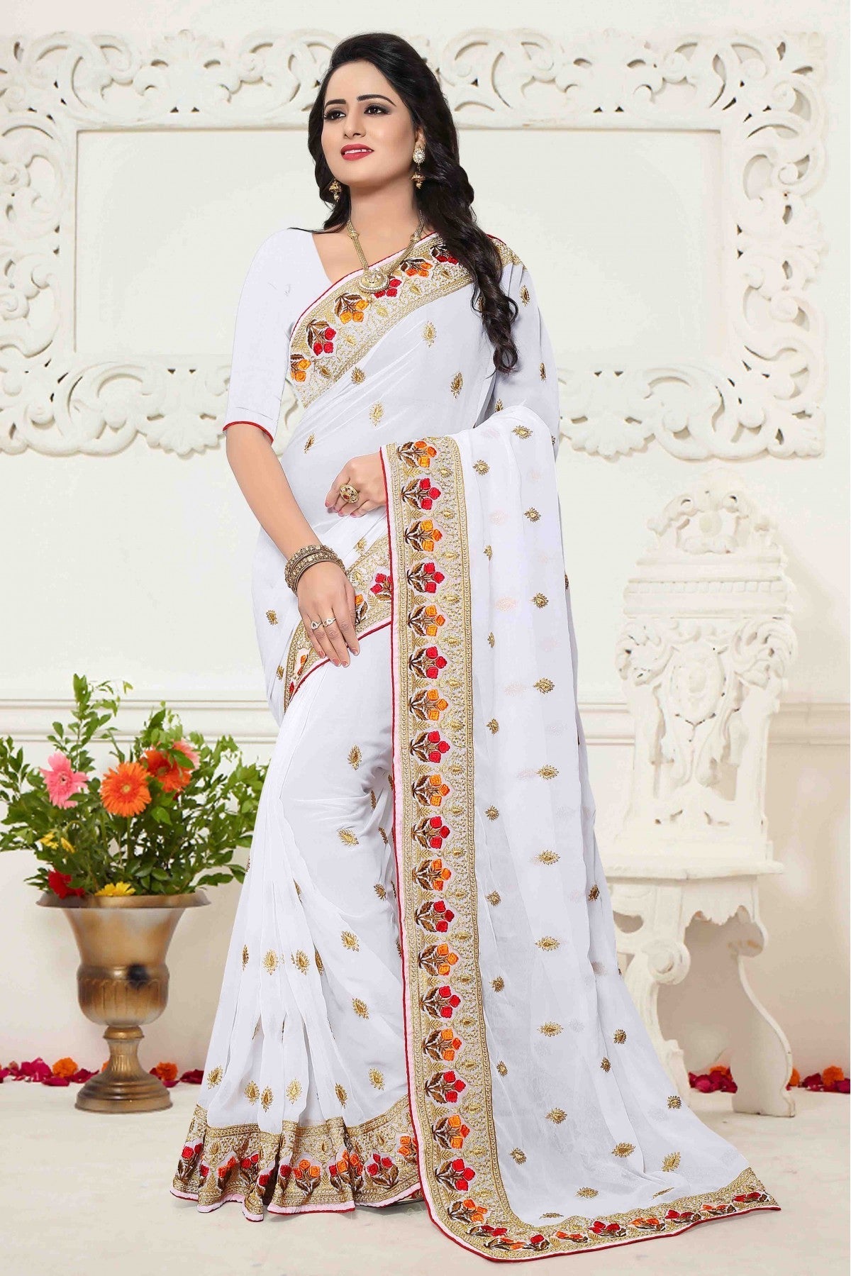 White Colour Georgette Saree