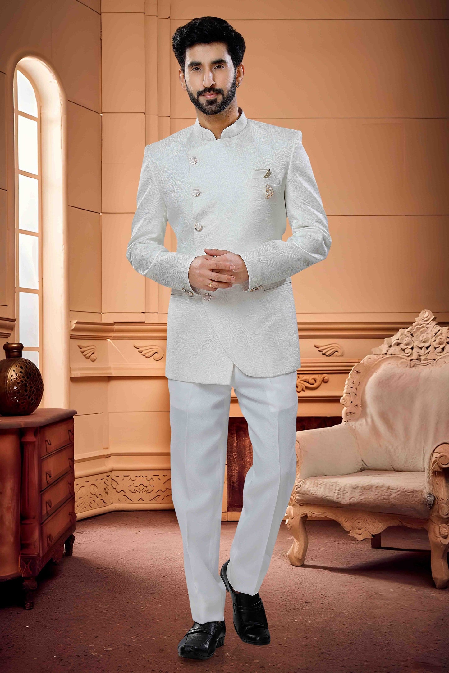 White Colour Jodhpuri In Jacquard Fabric VSJP1130163