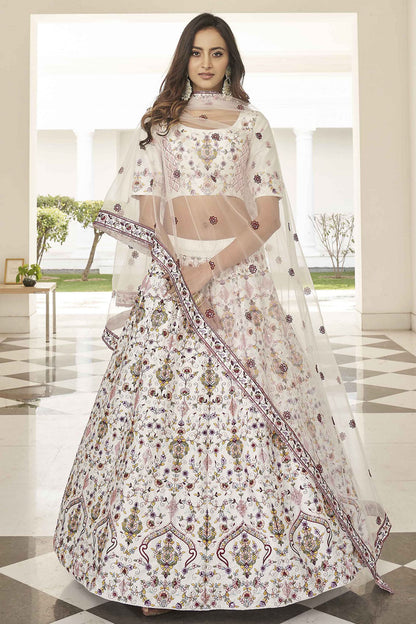 White Colour Silk Embroidery Lehenga Choli