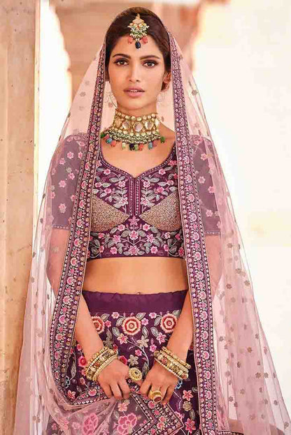 Wine Colour Crepe Thread Work Lehenga Choli