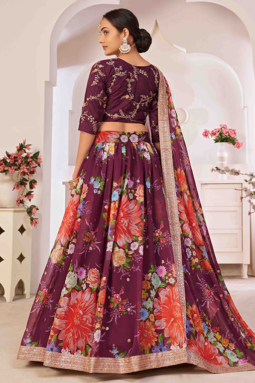 Wine Colour Georgette Designer Lehenga Choli