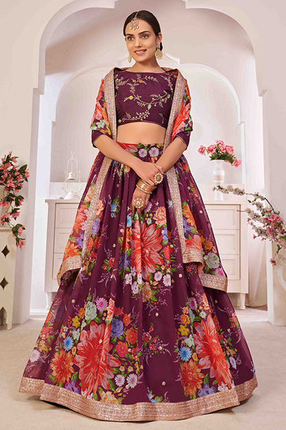 Wine Colour Georgette Designer Lehenga Choli