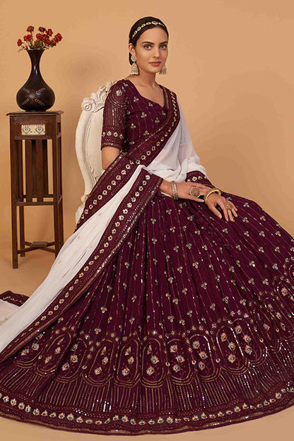 Wine Colour Georgette Designer Lehenga Choli